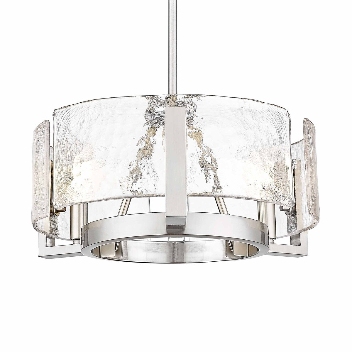 Golden Lighting Aenon 16in 3-Light Chandelier | Rustic Pewter and Hammered Water Glass | Dining Room & Foyer | Model 3164-3 PW-HWG
