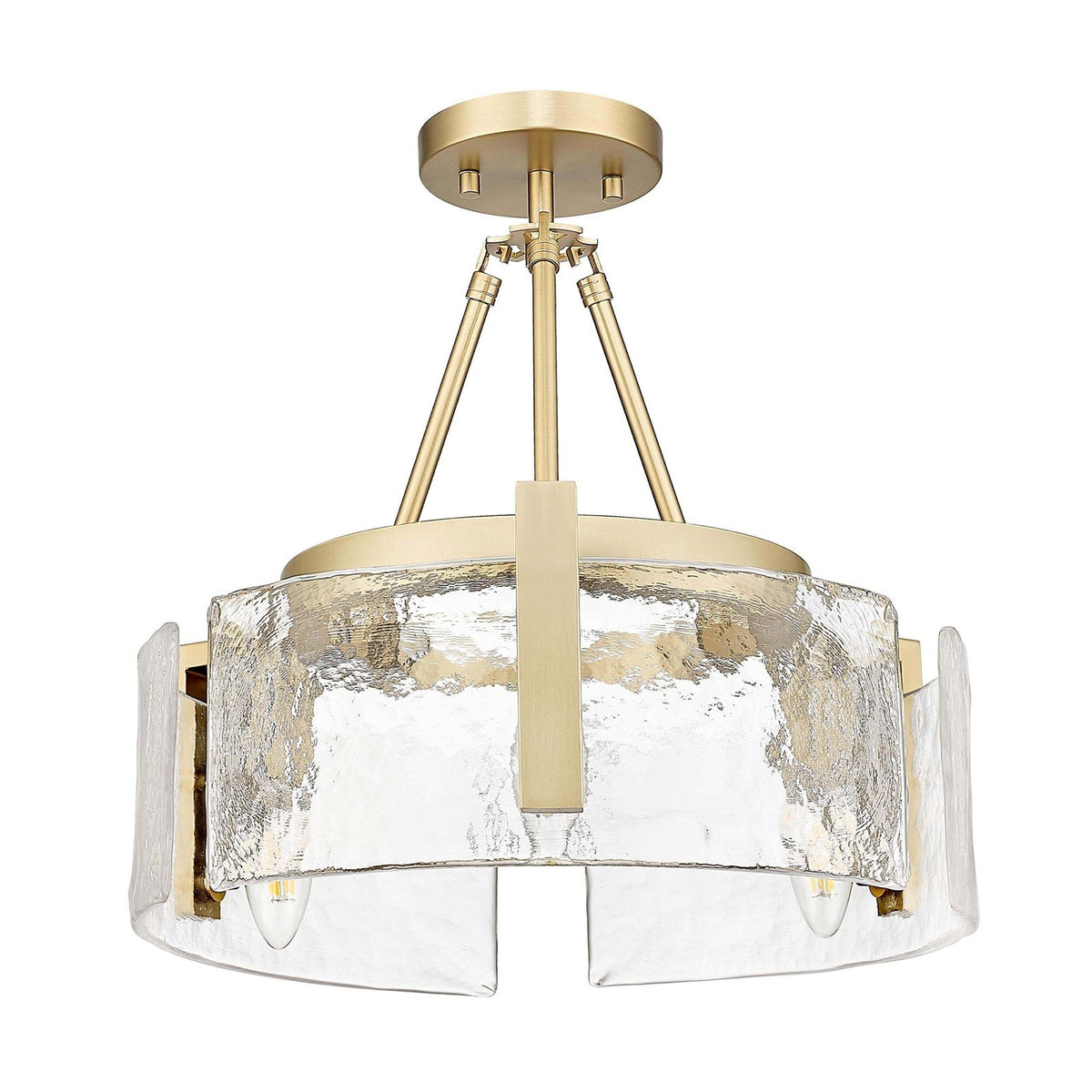 Golden Lighting Aenon 16in 3-Light Semi-Flush Mount | Rustic Brushed Champagne Brass and Hammered Water Glass | Entryway | Model 3164-3SF BCB-HWG