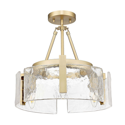Golden Lighting Aenon 16in 3-Light Semi-Flush Mount | Rustic Brushed Champagne Brass and Hammered Water Glass | Entryway | Model 3164-3SF BCB-HWG