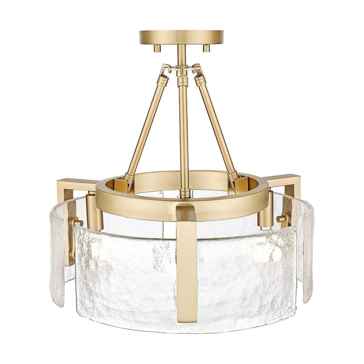 Golden Lighting Aenon 16in 3-Light Semi-Flush Mount | Rustic Brushed Champagne Brass and Hammered Water Glass | Entryway | Model 3164-3SF BCB-HWG