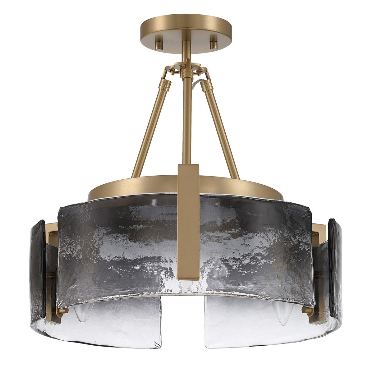 Golden Lighting Aenon 16in 3-Light Semi-Flush Mount | Rustic Brushed Champagne Brass and Smoky Water Glass | Entryway | Model 3164-3SF BCB-SWG
