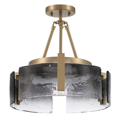 Golden Lighting Aenon 16in 3-Light Semi-Flush Mount | Rustic Brushed Champagne Brass and Smoky Water Glass | Entryway | Model 3164-3SF BCB-SWG