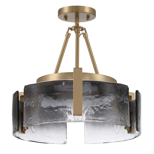 Golden Lighting Aenon 16in 3-Light Semi-Flush Mount | Rustic Brushed Champagne Brass and Smoky Water Glass | Entryway | Model 3164-3SF BCB-SWG