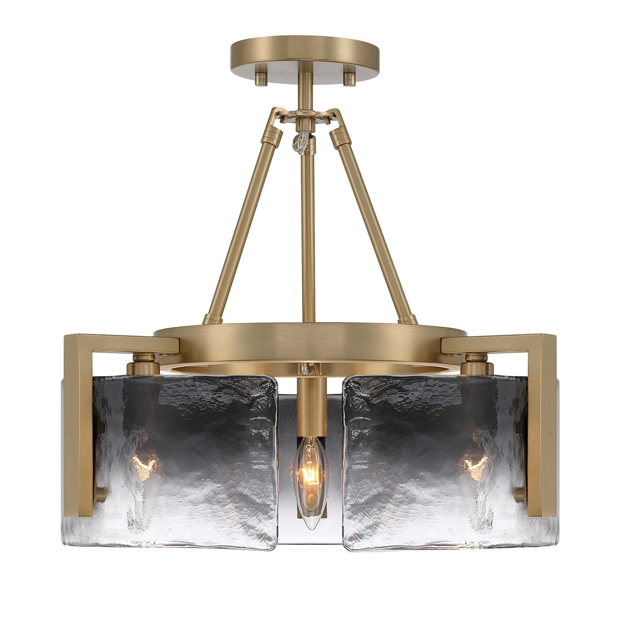 Golden Lighting Aenon 16in 3-Light Semi-Flush Mount | Rustic Brushed Champagne Brass and Smoky Water Glass | Entryway | Model 3164-3SF BCB-SWG