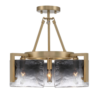 Golden Lighting Aenon 16in 3-Light Semi-Flush Mount | Rustic Brushed Champagne Brass and Smoky Water Glass | Entryway | Model 3164-3SF BCB-SWG