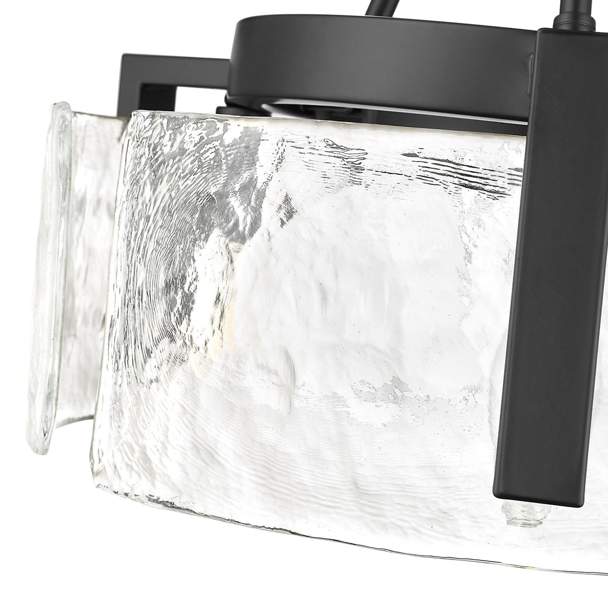 Golden Lighting Aenon 16.5in 3-Light Semi-Flush Mount | Rustic Matte Black and Hammered Water Glass | Entryway & Kitchen | Model 3164-3SF BLK-HWG