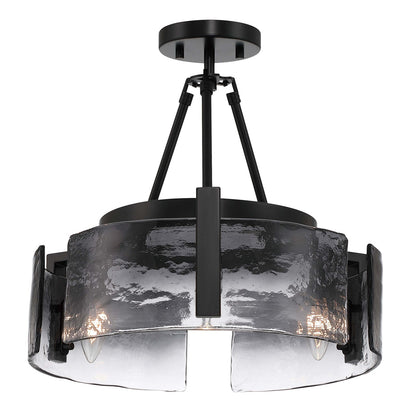 Golden Lighting Aenon 16in 3-Light Semi-Flush Mount | Rustic Matte Black and Smoky Water Glass | Entryway & Foyer | Model 3164-3SF BLK-SWG