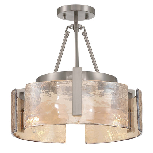 Golden Lighting Aenon 16.5in 3-Light Semi-Flush Mount | Rustic Pewter and Amber Water Glass | Entryway & Kitchen | Model 3164-3SF PW-AWG