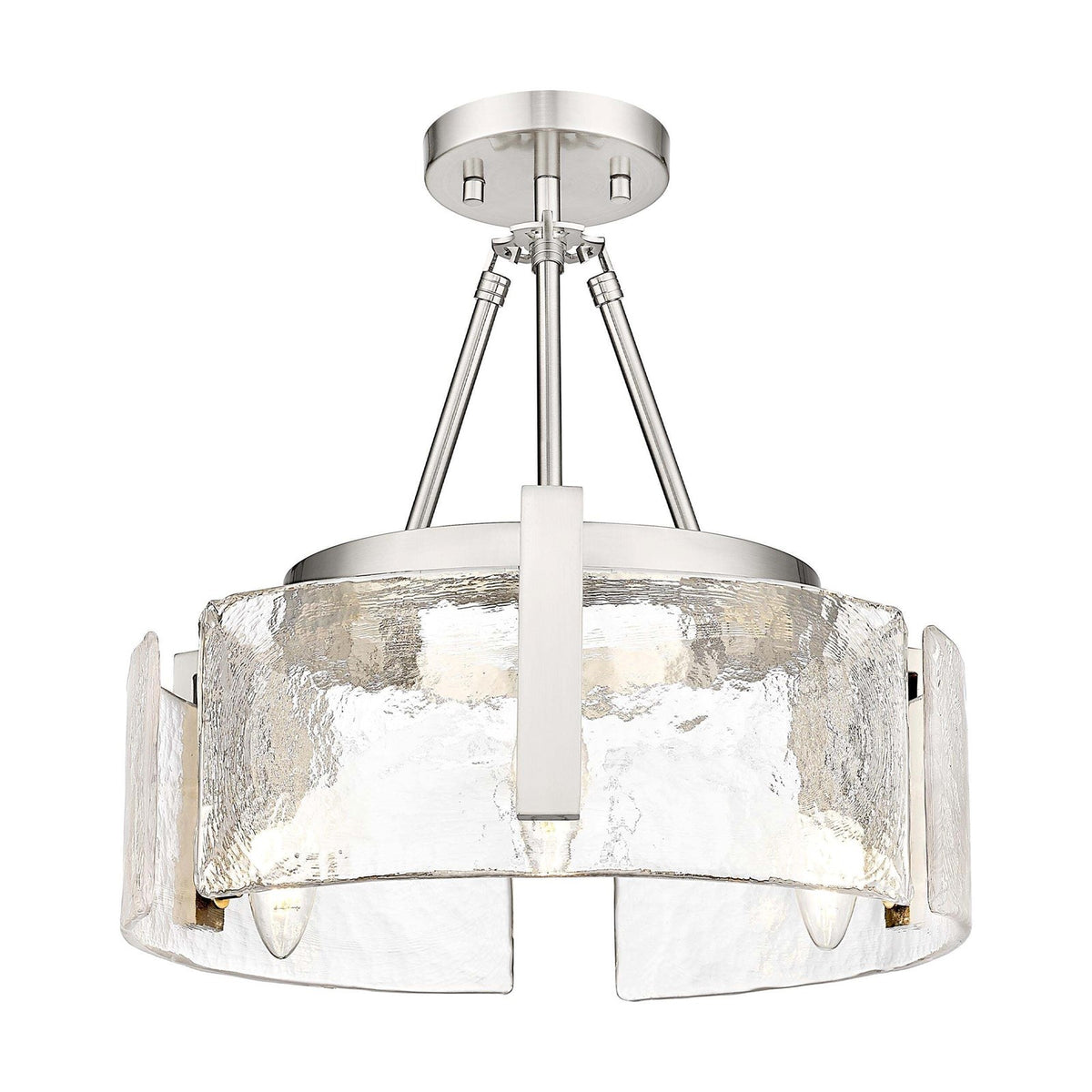 Golden Lighting Aenon 16.5in 3-Light Semi-Flush Mount | Rustic Pewter and Hammered Water Glass | Entryway & Kitchen | Model 3164-3SF PW-HWG