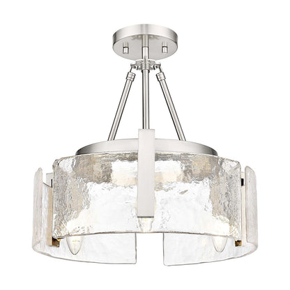 Golden Lighting Aenon 16.5in 3-Light Semi-Flush Mount | Rustic Pewter and Hammered Water Glass | Entryway & Kitchen | Model 3164-3SF PW-HWG