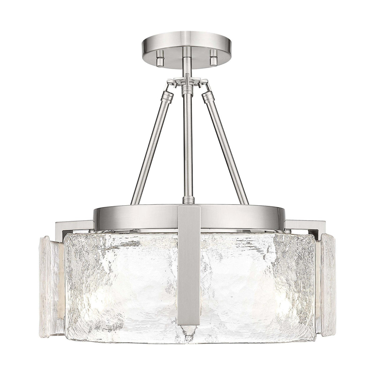 Golden Lighting Aenon 16.5in 3-Light Semi-Flush Mount | Rustic Pewter and Hammered Water Glass | Entryway & Kitchen | Model 3164-3SF PW-HWG