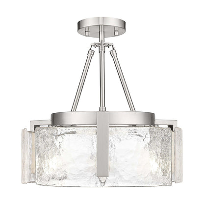 Golden Lighting Aenon 16.5in 3-Light Semi-Flush Mount | Rustic Pewter and Hammered Water Glass | Entryway & Kitchen | Model 3164-3SF PW-HWG