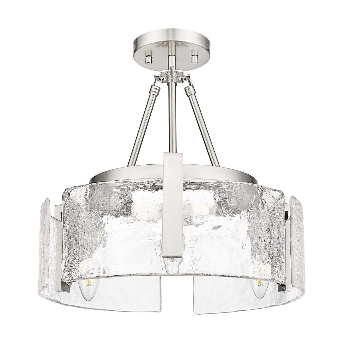 Golden Lighting Aenon 16.5in 3-Light Semi-Flush Mount | Rustic Pewter and Hammered Water Glass | Entryway & Kitchen | Model 3164-3SF PW-HWG