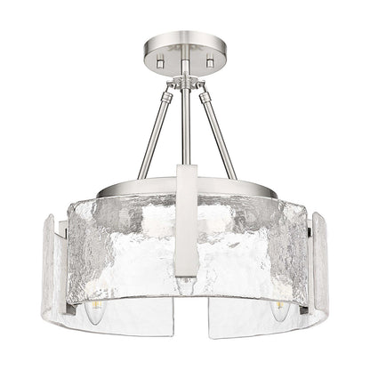 Golden Lighting Aenon 16.5in 3-Light Semi-Flush Mount | Rustic Pewter and Hammered Water Glass | Entryway & Kitchen | Model 3164-3SF PW-HWG