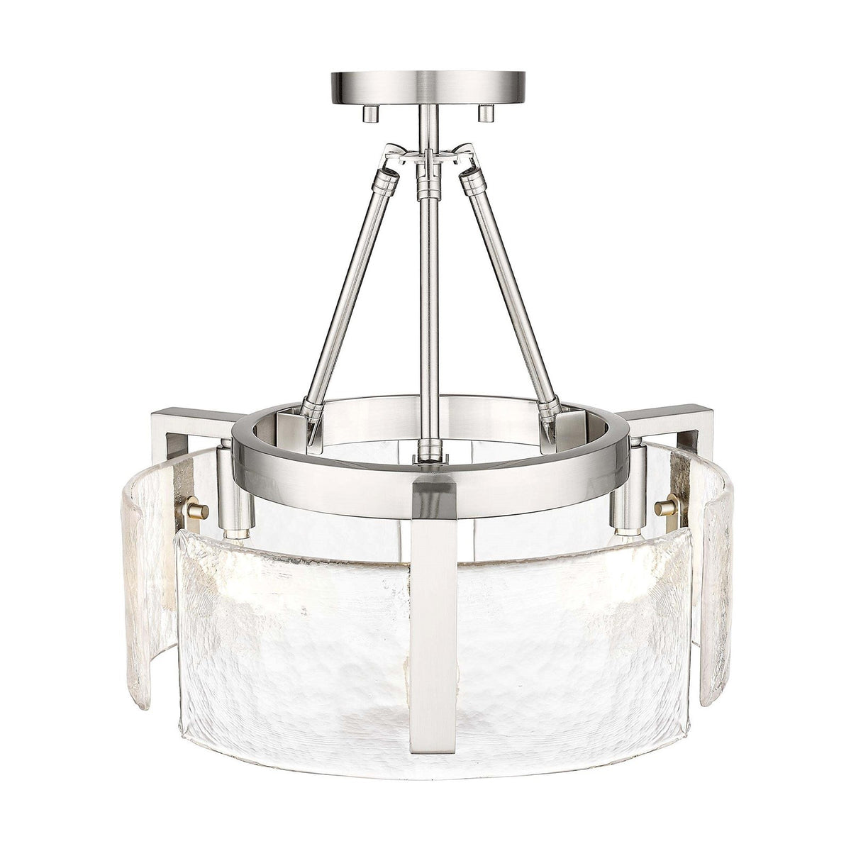 Golden Lighting Aenon 16.5in 3-Light Semi-Flush Mount | Rustic Pewter and Hammered Water Glass | Entryway & Kitchen | Model 3164-3SF PW-HWG