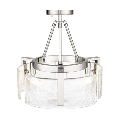 Golden Lighting Aenon 16.5in 3-Light Semi-Flush Mount | Rustic Pewter and Hammered Water Glass | Entryway & Kitchen | Model 3164-3SF PW-HWG