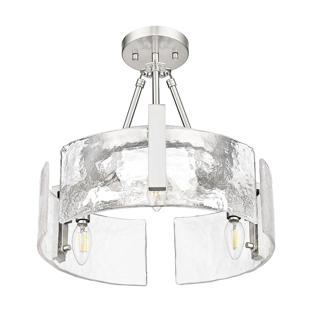Golden Lighting Aenon 16.5in 3-Light Semi-Flush Mount | Rustic Pewter and Hammered Water Glass | Entryway & Kitchen | Model 3164-3SF PW-HWG