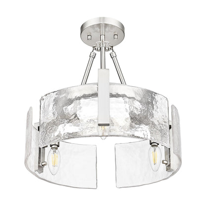 Golden Lighting Aenon 16.5in 3-Light Semi-Flush Mount | Rustic Pewter and Hammered Water Glass | Entryway & Kitchen | Model 3164-3SF PW-HWG
