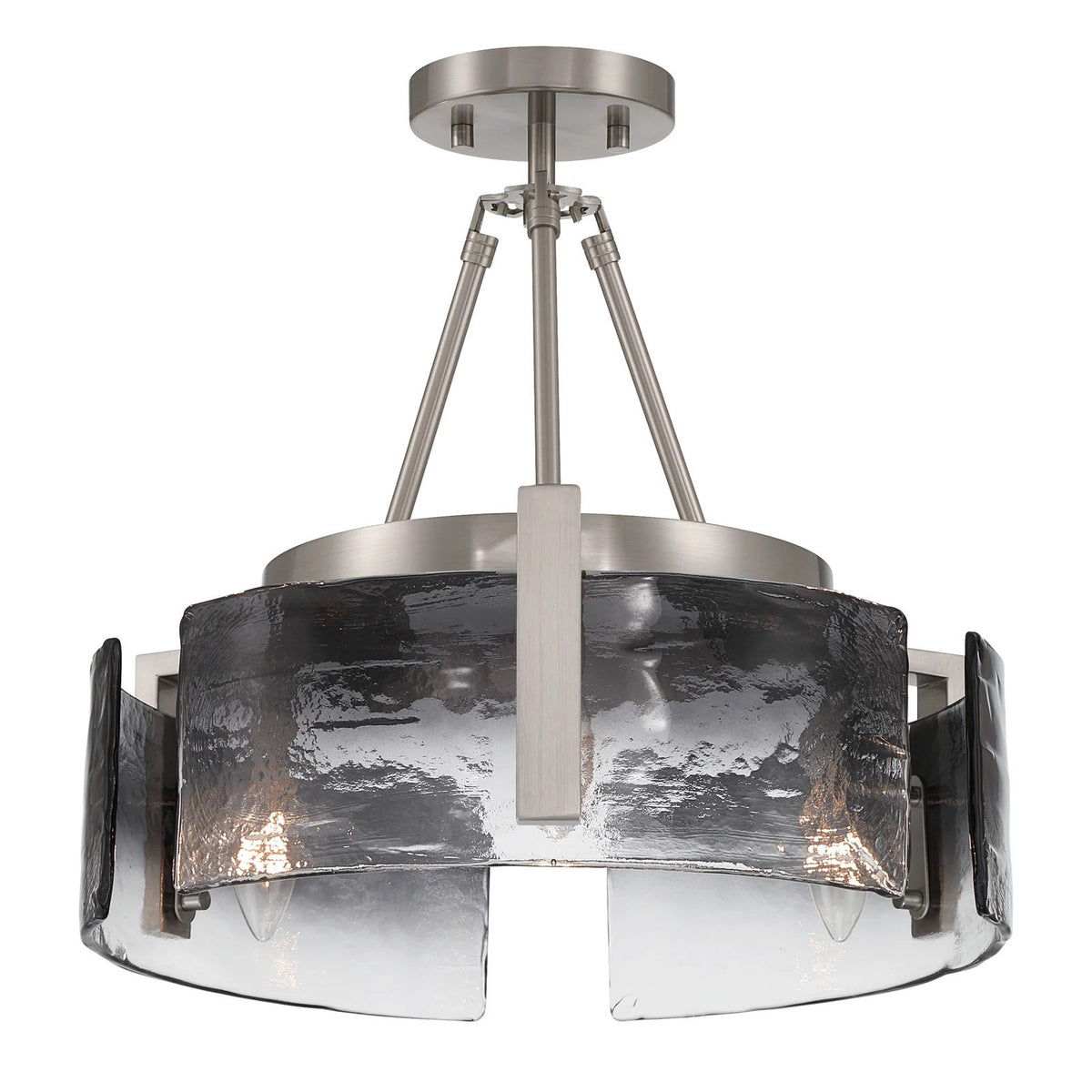 Golden Lighting Aenon 16in 3-Light Semi-Flush Mount | Rustic Pewter and Smoky Water Glass | Entryway & Foyer | Model 3164-3SF PW-SWG