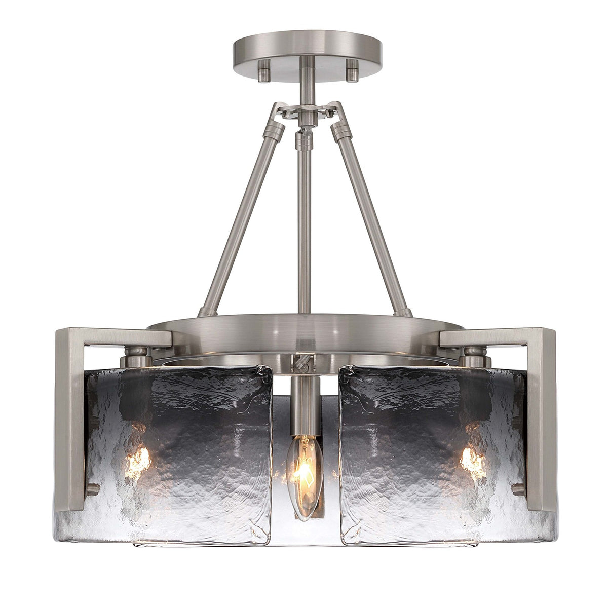 Golden Lighting Aenon 16in 3-Light Semi-Flush Mount | Rustic Pewter and Smoky Water Glass | Entryway & Foyer | Model 3164-3SF PW-SWG
