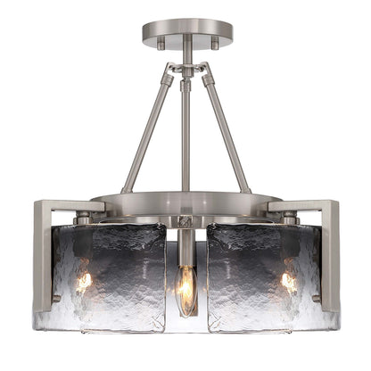 Golden Lighting Aenon 16in 3-Light Semi-Flush Mount | Rustic Pewter and Smoky Water Glass | Entryway & Foyer | Model 3164-3SF PW-SWG