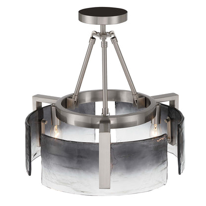 Golden Lighting Aenon 16in 3-Light Semi-Flush Mount | Rustic Pewter and Smoky Water Glass | Entryway & Foyer | Model 3164-3SF PW-SWG