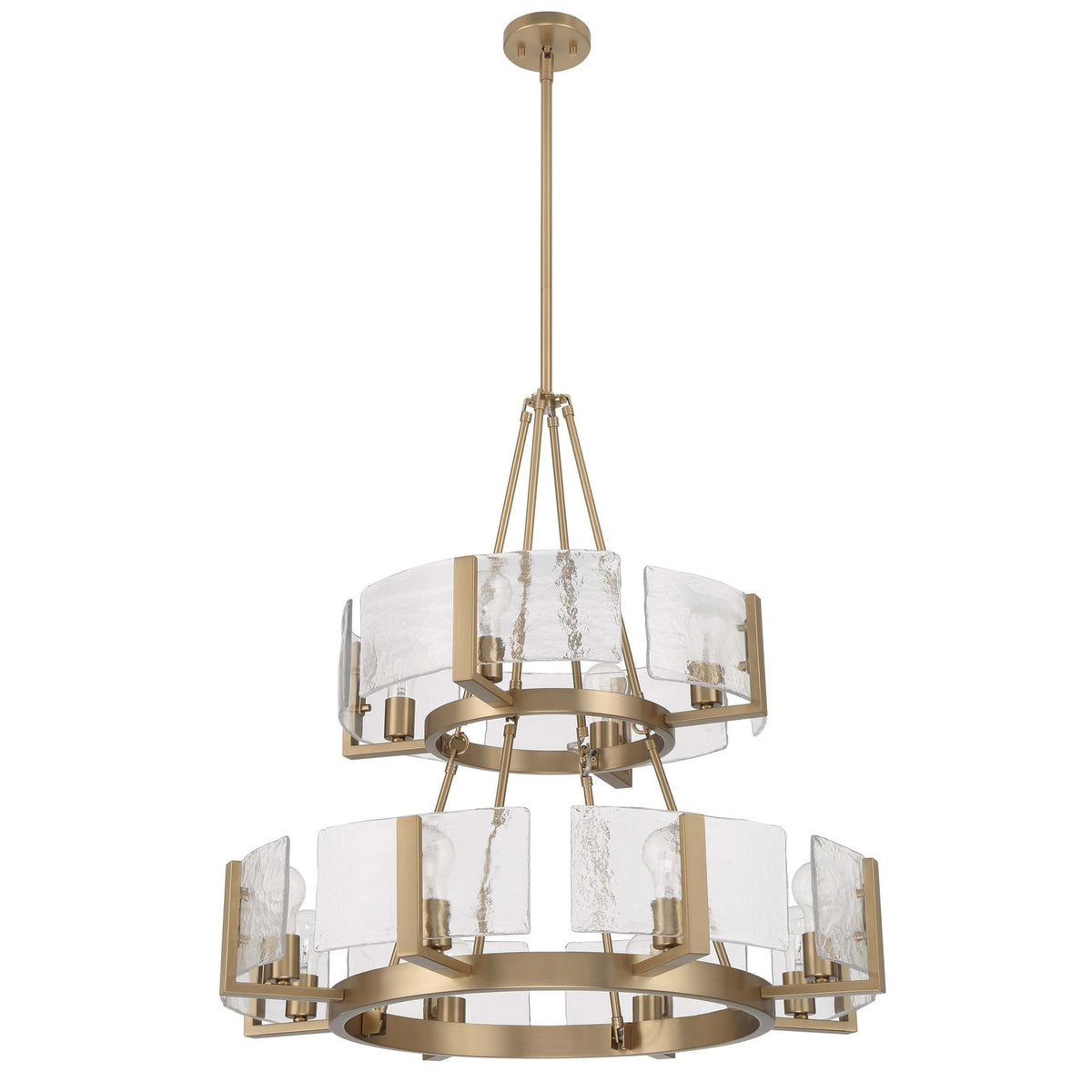 Golden Lighting Aenon 32in 12-Light Chandelier | Rustic Brushed Champagne Brass and Hammered Water Glass | Dining Room | Model 3164-4-8 BCB-HWG