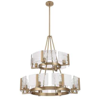 Golden Lighting Aenon 32in 12-Light Chandelier | Rustic Brushed Champagne Brass and Hammered Water Glass | Dining Room | Model 3164-4-8 BCB-HWG