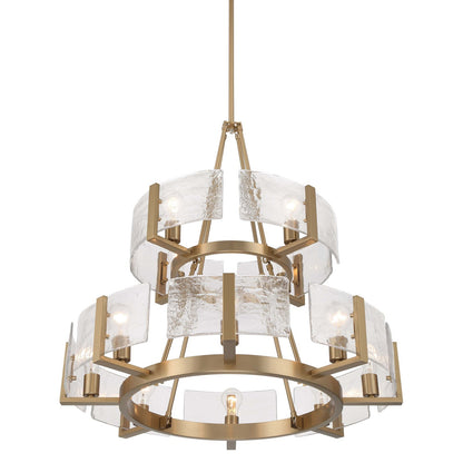 Golden Lighting Aenon 32in 12-Light Chandelier | Rustic Brushed Champagne Brass and Hammered Water Glass | Dining Room | Model 3164-4-8 BCB-HWG