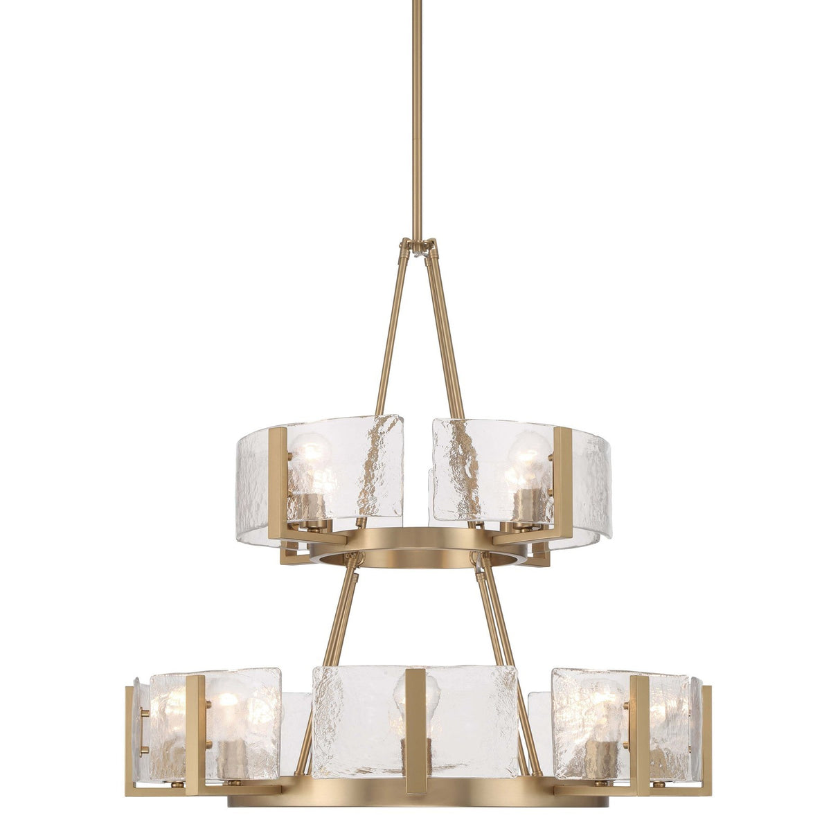 Golden Lighting Aenon 32in 12-Light Chandelier | Rustic Brushed Champagne Brass and Hammered Water Glass | Dining Room | Model 3164-4-8 BCB-HWG