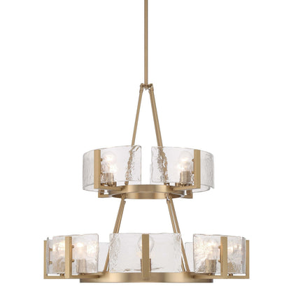 Golden Lighting Aenon 32in 12-Light Chandelier | Rustic Brushed Champagne Brass and Hammered Water Glass | Dining Room | Model 3164-4-8 BCB-HWG