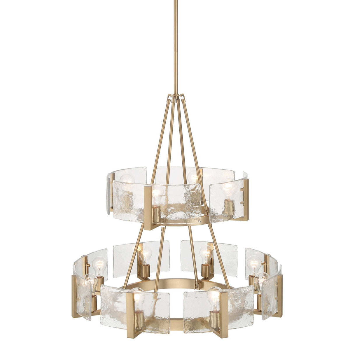 Golden Lighting Aenon 32in 12-Light Chandelier | Rustic Brushed Champagne Brass and Hammered Water Glass | Dining Room | Model 3164-4-8 BCB-HWG
