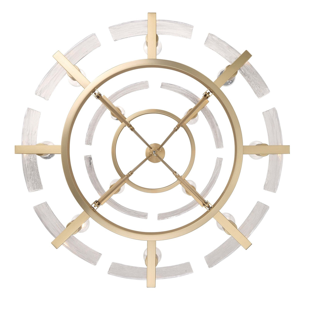 Golden Lighting Aenon 32in 12-Light Chandelier | Rustic Brushed Champagne Brass and Hammered Water Glass | Dining Room | Model 3164-4-8 BCB-HWG