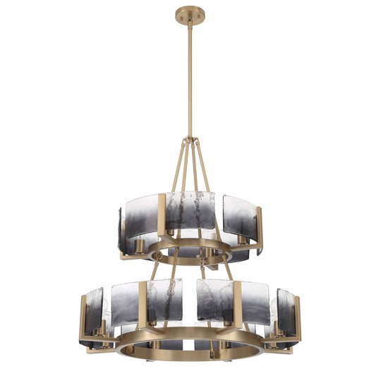 Golden Lighting Aenon 32in 12-Light Chandelier | Rustic Brushed Champagne Brass and Smoky Water Glass | Dining Room & Foyer | Model 3164-4-8 BCB-SWG