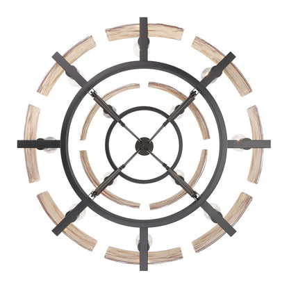 Golden Lighting Aenon 32in 12-Light Chandelier | Rustic Matte Black and Amber Water Glass | Dining Room & Foyer | Model 3164-4-8 BLK-AWG