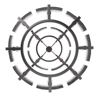 Golden Lighting Aenon 32in 12-Light Chandelier | Rustic Matte Black Steel and Smoky Water Glass | Dining Room & Foyer | Model 3164-4-8 BLK-SWG