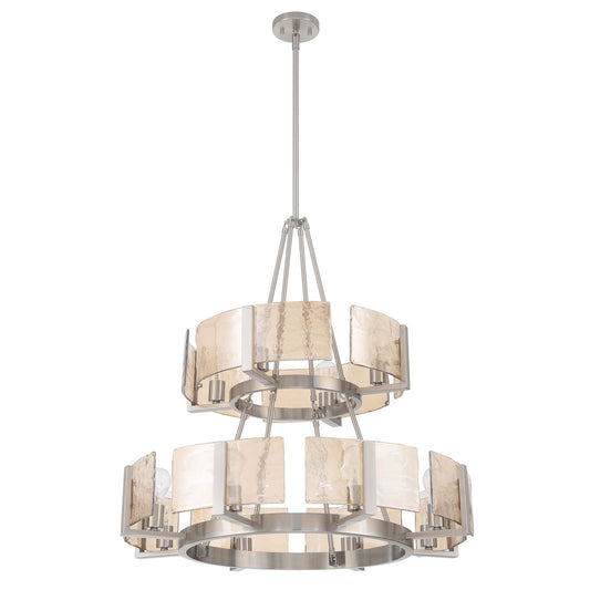 Golden Lighting Aenon 32in 12-Light Chandelier | Rustic Pewter and Amber Water Glass | Dining Room & Foyer | 32 x 32 x 32 in | Model 3164-4-8 PW-AWG