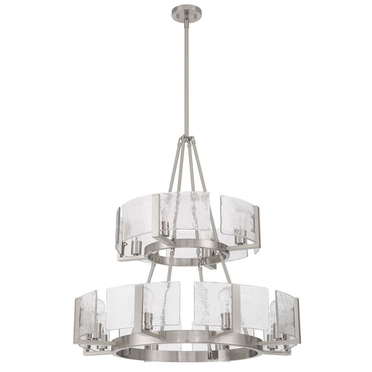 Golden Lighting Aenon 32in 12-Light Chandelier | Rustic Pewter and Hammered Water Glass | Dining Room & Foyer | Model 3164-4-8 PW-HWG