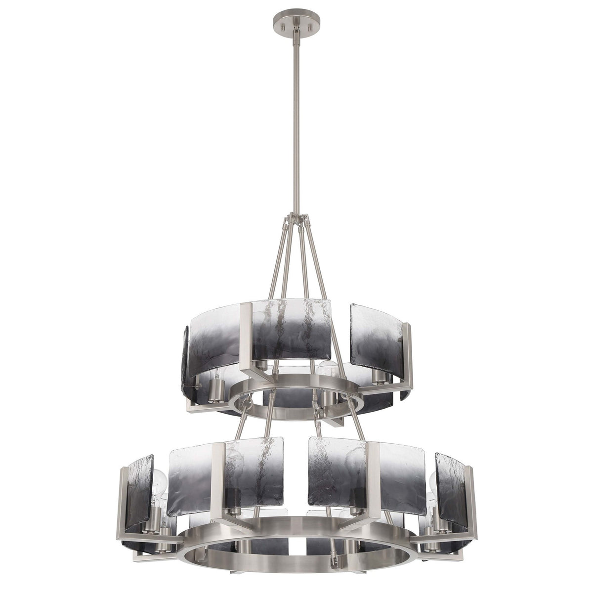 Golden Lighting Aenon 32in 12-Light Chandelier | Rustic Pewter and Smoky Water Glass | Dining Room & Foyer | 32 x 32 x 32 in | Model 3164-4-8 PW-SWG