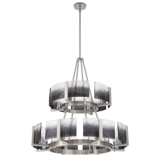 Golden Lighting Aenon 32in 12-Light Chandelier | Rustic Pewter and Smoky Water Glass | Dining Room & Foyer | 32 x 32 x 32 in | Model 3164-4-8 PW-SWG