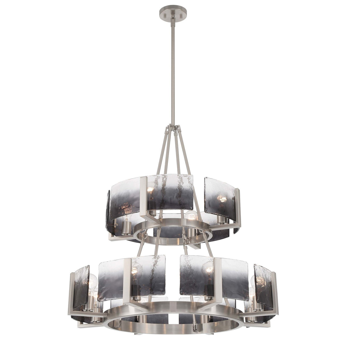 Golden Lighting Aenon 32in 12-Light Chandelier | Rustic Pewter and Smoky Water Glass | Dining Room & Foyer | 32 x 32 x 32 in | Model 3164-4-8 PW-SWG