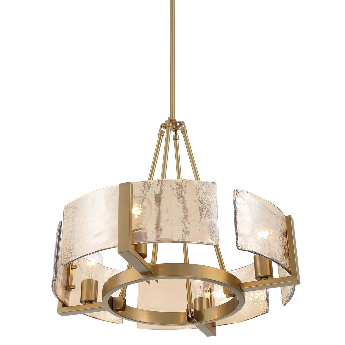 Golden Lighting Aenon 4-Light Chandelier | Rustic Brushed Champagne Brass and Amber Water Glass | Dining Room & Foyer | Model 3164-4 BCB-AWG