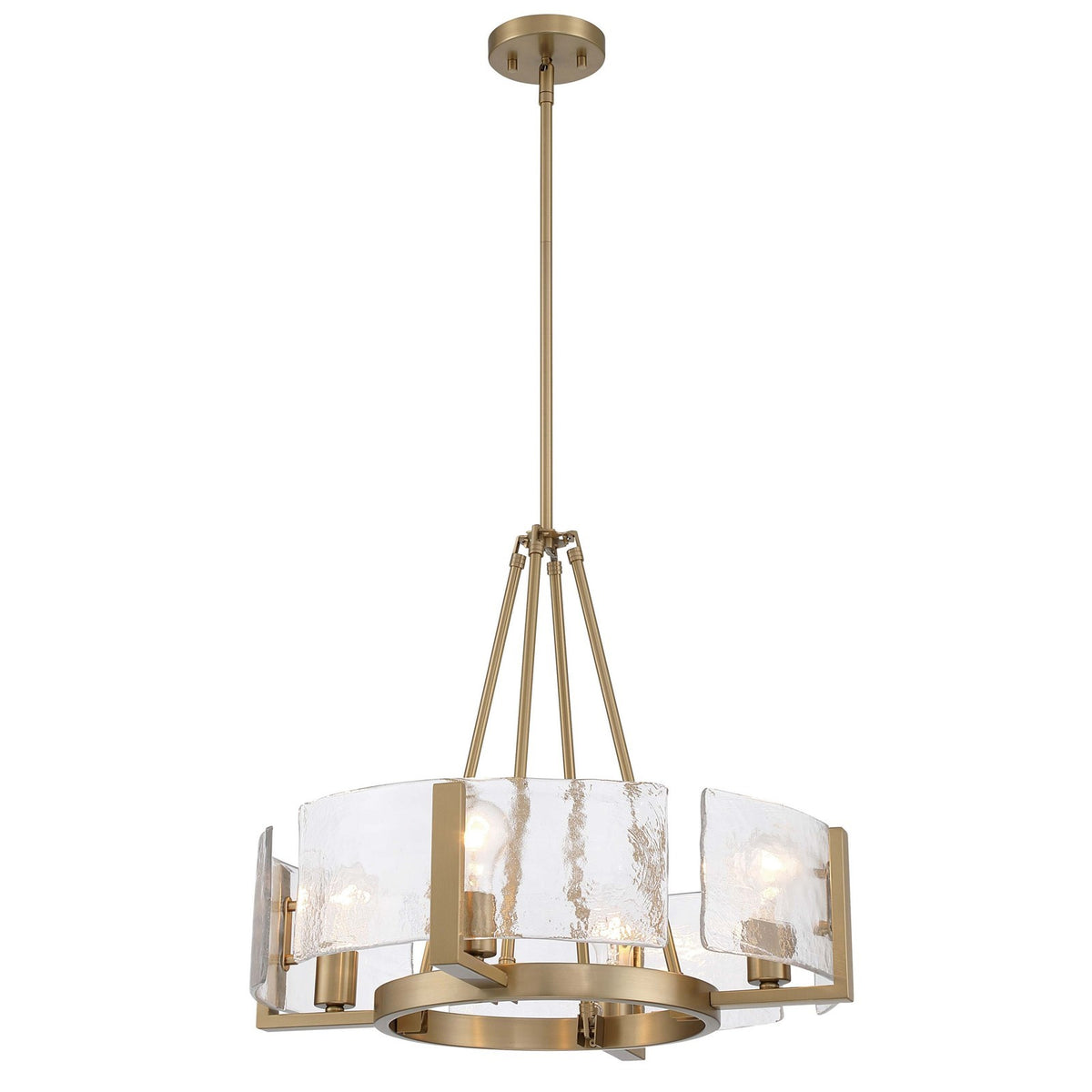 Golden Lighting Aenon 22in 4-Light Chandelier | Rustic Brushed Champagne Brass and Hammered Water Glass | Dining Room & Foyer | Model 3164-4 BCB-HWG