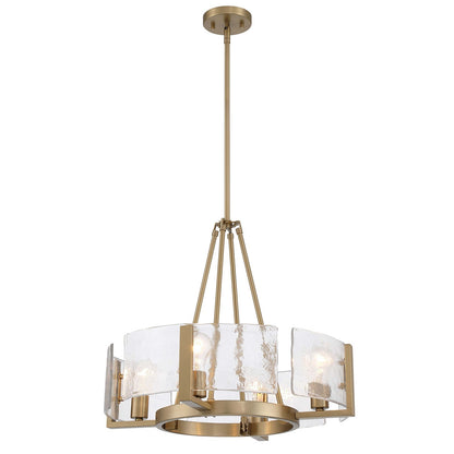 Golden Lighting Aenon 22in 4-Light Chandelier | Rustic Brushed Champagne Brass and Hammered Water Glass | Dining Room & Foyer | Model 3164-4 BCB-HWG