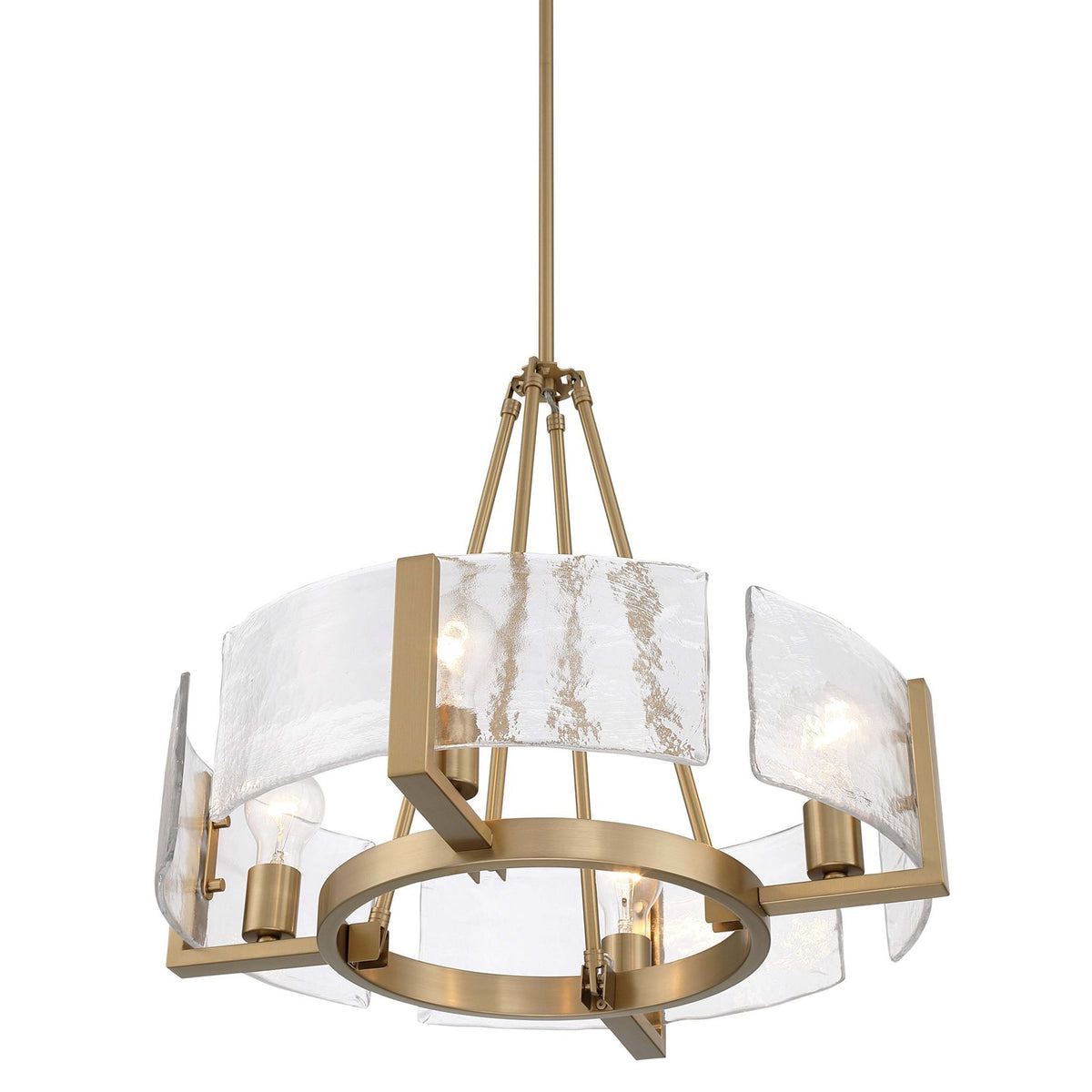 Golden Lighting Aenon 22in 4-Light Chandelier | Rustic Brushed Champagne Brass and Hammered Water Glass | Dining Room & Foyer | Model 3164-4 BCB-HWG