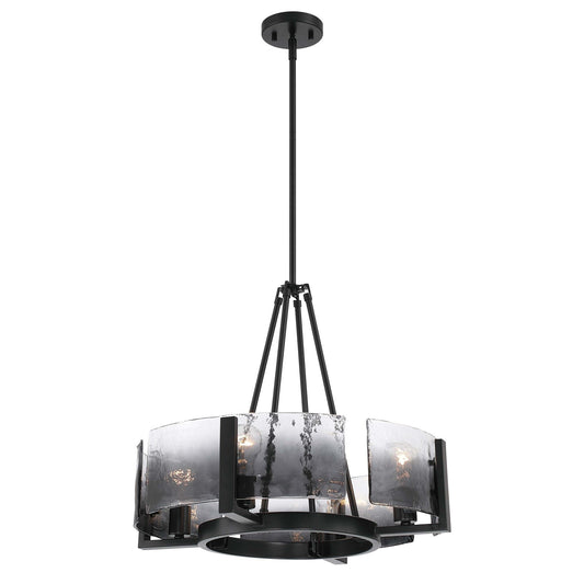 Golden Lighting Aenon 22in 4-Light Chandelier | Rustic Matte Black and Smoky Water Glass | Dining Room & Foyer | Model 3164-4 BLK-SWG