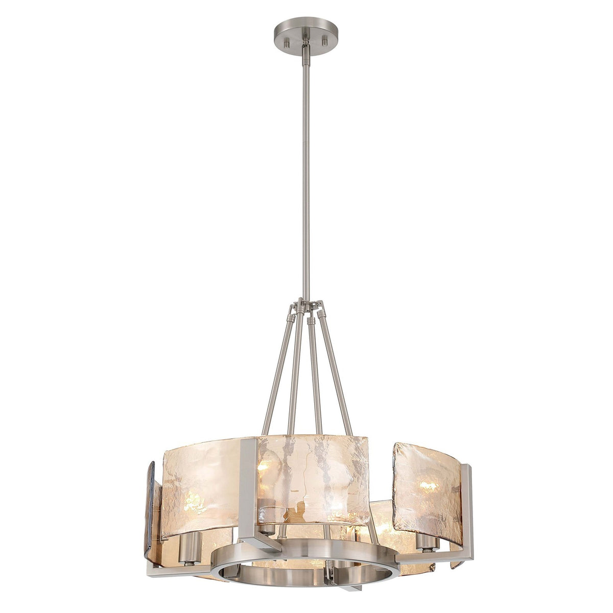 Golden Lighting Aenon 22in 4-Light Chandelier | Rustic Pewter and Amber Water Glass | Dining Room & Foyer | 22 x 22 x 18.5 in | Model 3164-4 PW-AWG