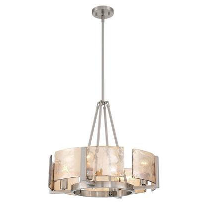 Golden Lighting Aenon 22in 4-Light Chandelier | Rustic Pewter and Amber Water Glass | Dining Room & Foyer | 22 x 22 x 18.5 in | Model 3164-4 PW-AWG