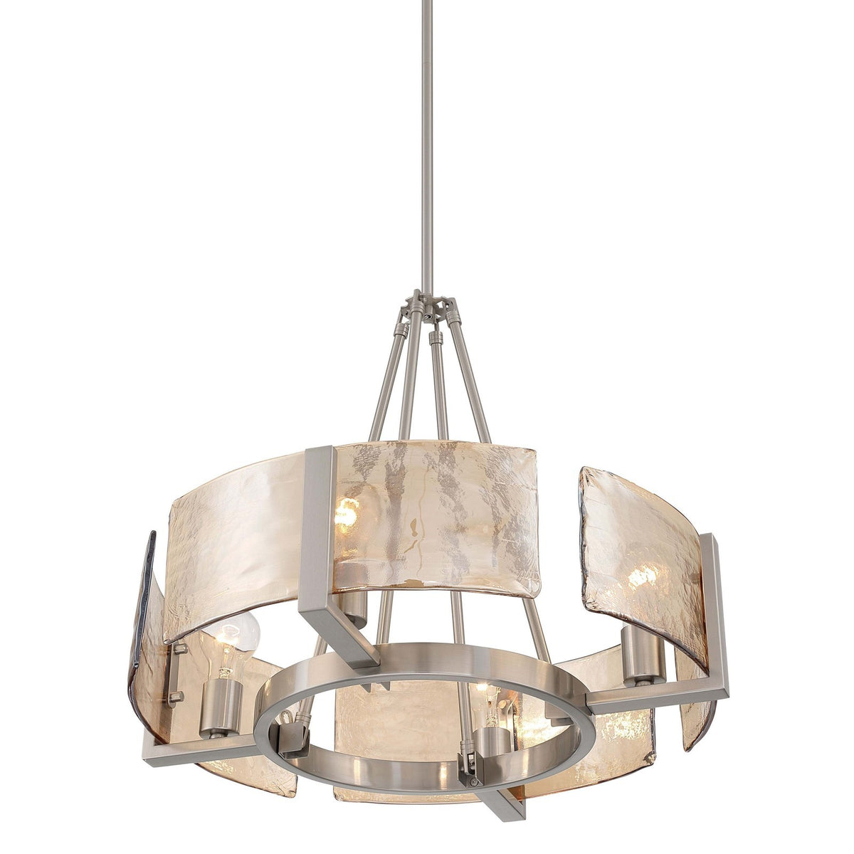 Golden Lighting Aenon 22in 4-Light Chandelier | Rustic Pewter and Amber Water Glass | Dining Room & Foyer | 22 x 22 x 18.5 in | Model 3164-4 PW-AWG