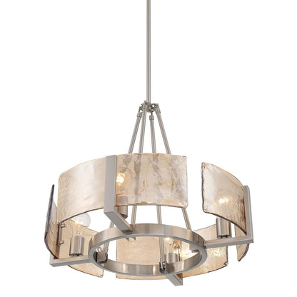 Golden Lighting Aenon 22in 4-Light Chandelier | Rustic Pewter and Amber Water Glass | Dining Room & Foyer | 22 x 22 x 18.5 in | Model 3164-4 PW-AWG